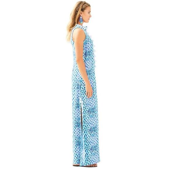 LILLY PULITZER Jane Maxi Dress Size 16+ *ALTERED Up & Shortened* Blue Pineapple - Picture 3 of 15